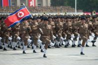 North Korean soldiers marching during a military parade past Kim Il-Sung Square marking the 60th anniversary of the Korean war armistice in Pyongyang, 2013