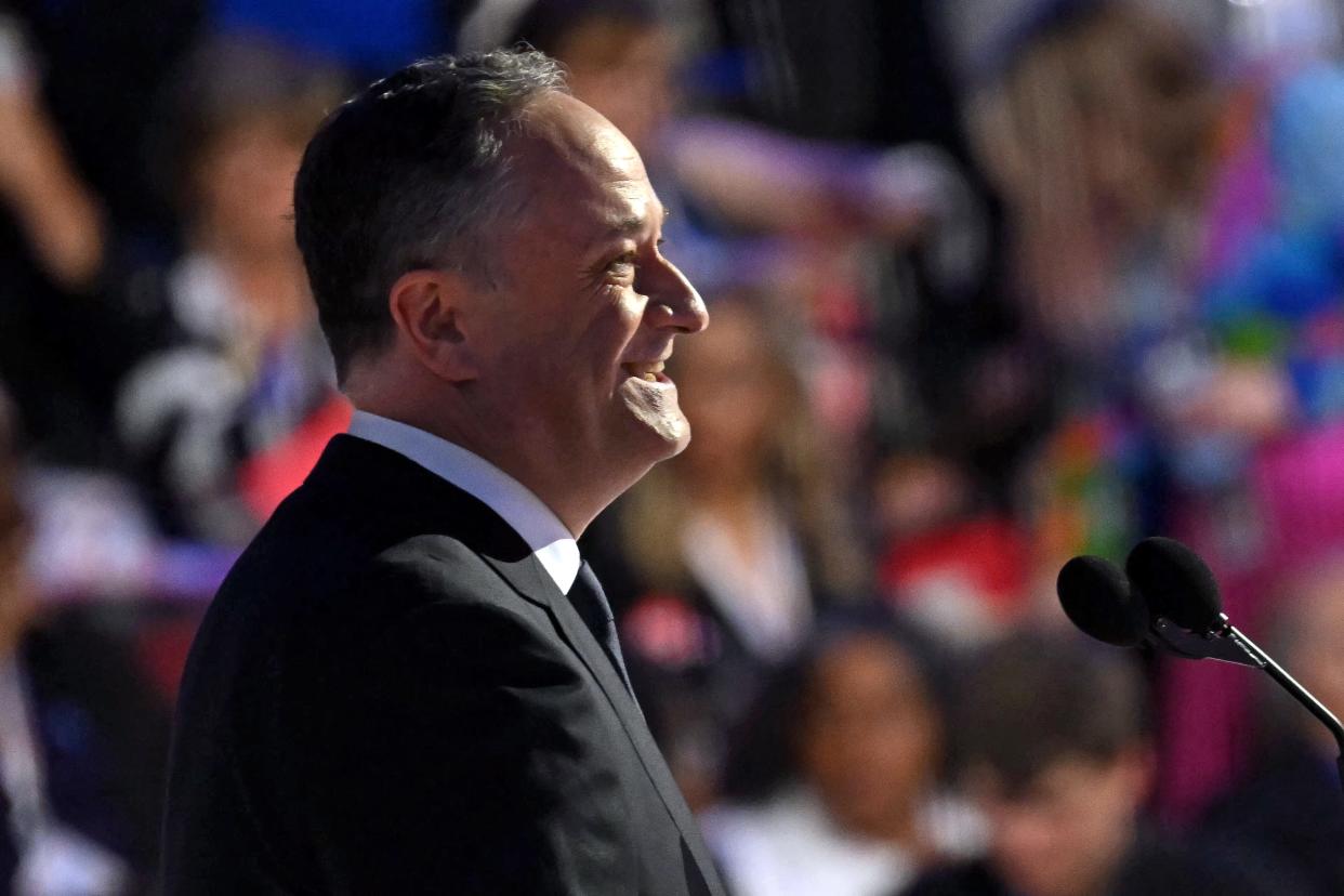 US Second Gentleman Douglas Emhoff speaks on the second day of the Democratic National Convention (DNC) at the United Center in Chicago, Illinois, on August 20, 2024.