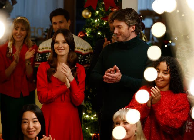 <p>Great American Media</p> Merritt Patterson (left) and Christopher Russell in <em>A Vintage Christmas</em>