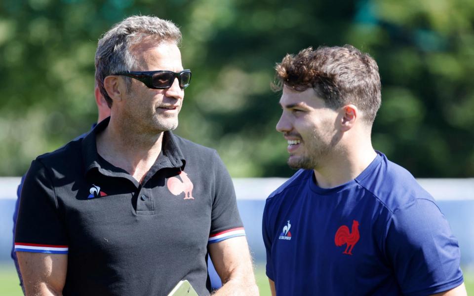 France's coach Fabien Galthie (left) with France's centre Antoine Dupont - Forget flair, Antoine Dupont and partisan crowds – discipline has become key to France’s success