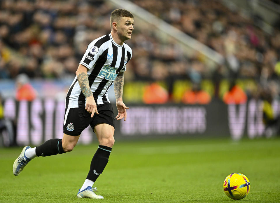 NEWCASTLE UPON TYNE, ENGLAND - FEBRUARY 04: Kieran Trippier of Newcastle United on the ball during the Premier League match between Newcastle United and West Ham United at St. James Park on February 04, 2023 in Newcastle upon Tyne, United Kingdom. (Photo by Richard Sellers/Getty Images)