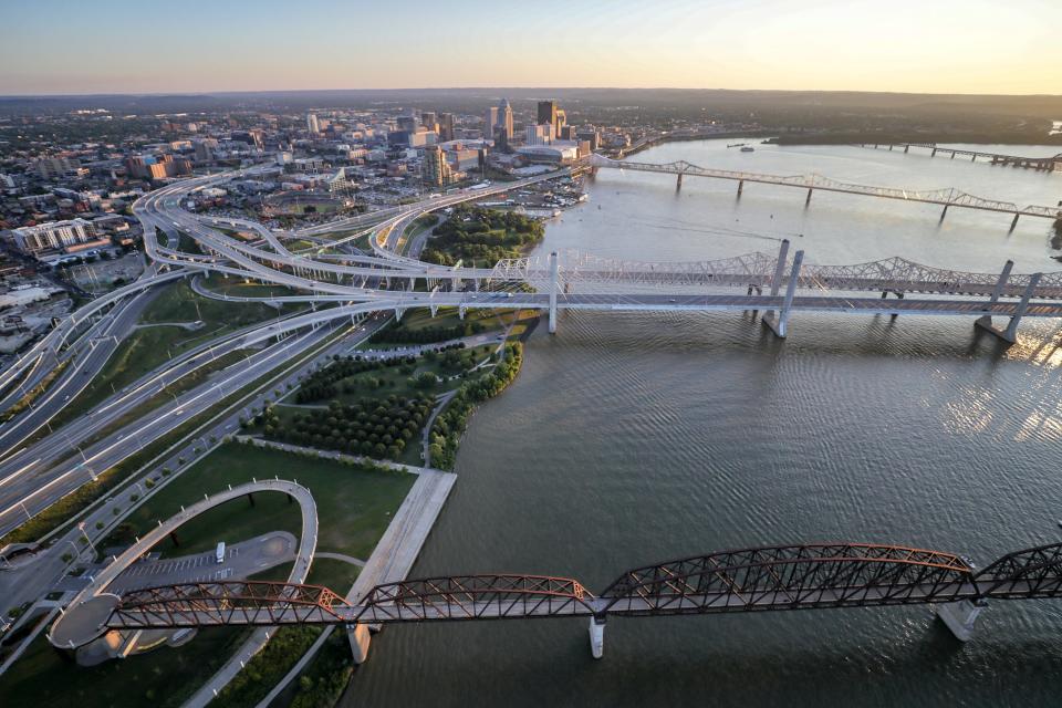 Several bridges along the Ohio River connect Louisville with Southern Indiana.