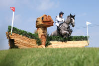 <p>Oliver Townend of Team Great Britain riding Ballaghmor Class clears a jump during the Eventing Cross Country Team and Individual on day nine of the Tokyo 2020 Olympic Games at Sea Forest Cross-Country Course on August 01, 2021 in Tokyo, Japan. (Photo by Leon Neal/Getty Images)</p> 