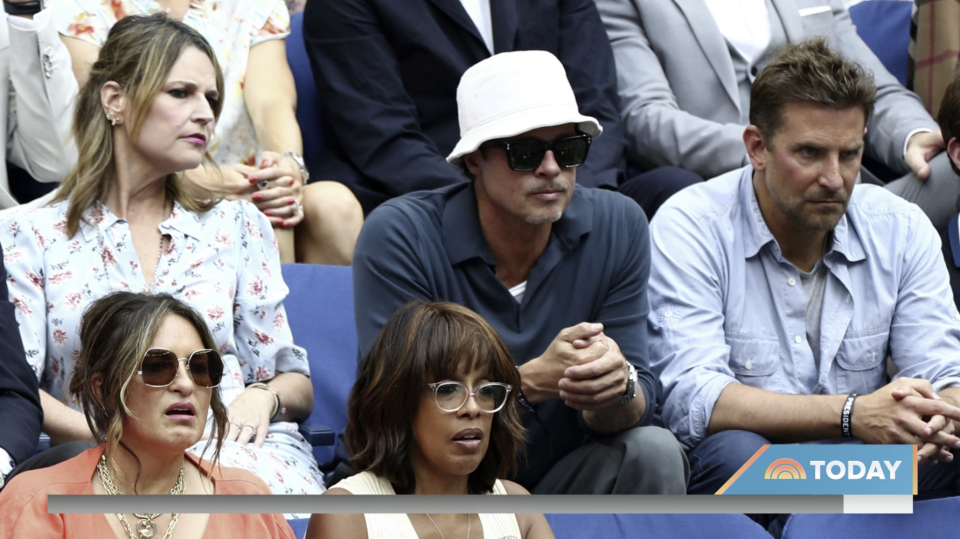 Close-up of Savannah sitting next to Brad with Gayle and Mariska one row down