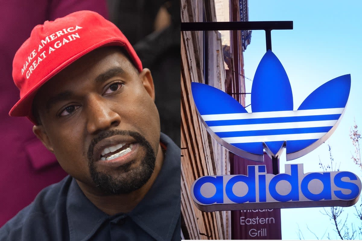 Kanye West and an Adidas logo (Getty)