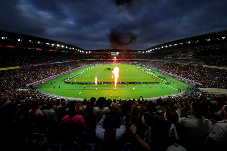 YOKOHAMA, JAPAN - OCTOBER 26: A general view of International Stadium Yokohama during the Rugby World Cup 2019 Semi-Final match between England and New Zealand at International Stadium Yokohama on October 26, 2019 in Yokohama, Kanagawa, Japan. (Photo by Dan Mullan/Getty Images)