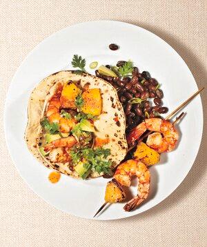 Shrimp and Pineapple Tacos With Black Bean Salad