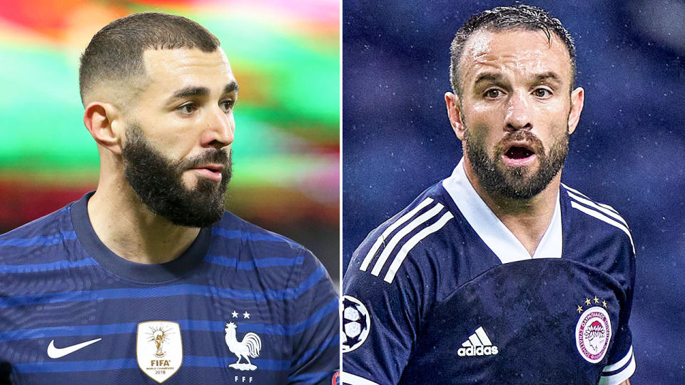 Pictured left, France player Karim Benzema and former international teammate, Mathieu Valbuena.