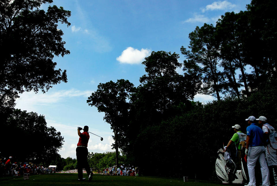 CHARLOTTE, NC - MAY 06: D.A. Points of the United States hits his tee shot on the 14th hole during the final round of the Wells Fargo Championship at the Quail Hollow Club on May 6, 2012 in Charlotte, North Carolina. (Photo by Streeter Lecka/Getty Images)