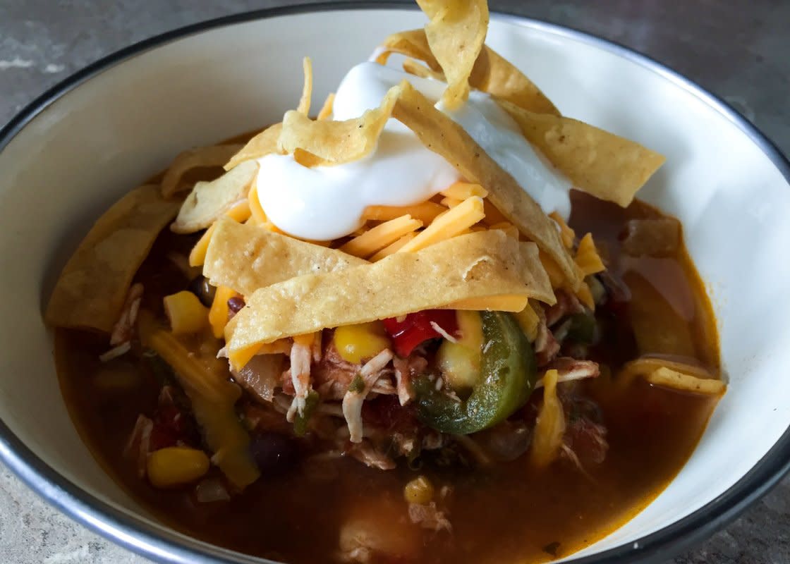 <p>Ben Rayl</p><p>Check out all the flavors of this simple soup recipe! </p><p><strong>Get the Recipe: <a href="/841281/benrayl/make-fajita-soup-in-your-slow-cooker-its-super-easy/" data-ylk="slk:Crock Pot Fajita Soup;elm:context_link;itc:0;sec:content-canvas" class="link rapid-noclick-resp">Crock Pot Fajita Soup</a></strong></p>
