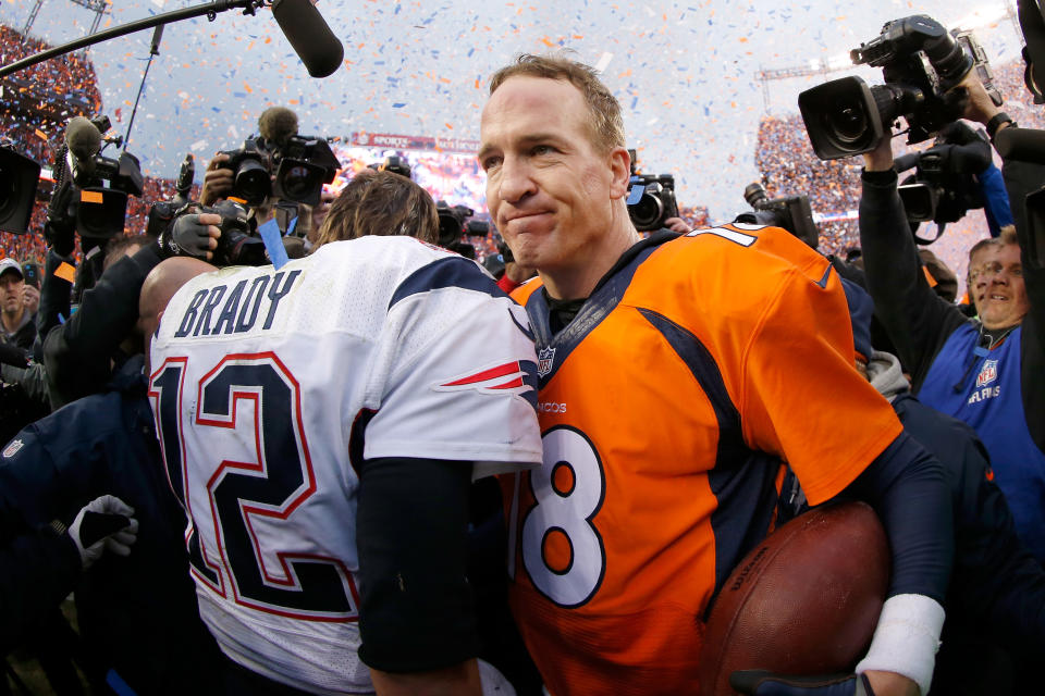 Peyton Manning and Tom Brady after the 2016 AFC Championship game.