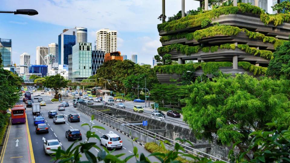 Cars in Singapore CBD, illustrating a story on COE.