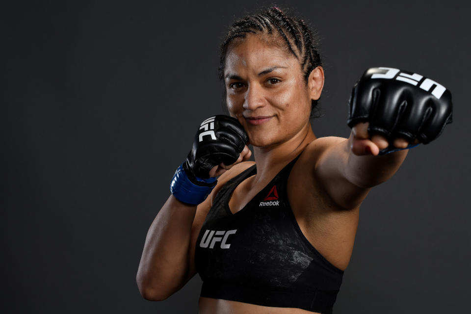 PHOENIX, ARIZONA - FEBRUARY 17:  Cynthia Calvillo poses for a portrait backstage during the UFC Fight Night event at Talking Stick Resort Arena on February 17, 2019 in Phoenix, Arizona. (Photo by Mike Roach/Zuffa LLC/Zuffa LLC via Getty Images)