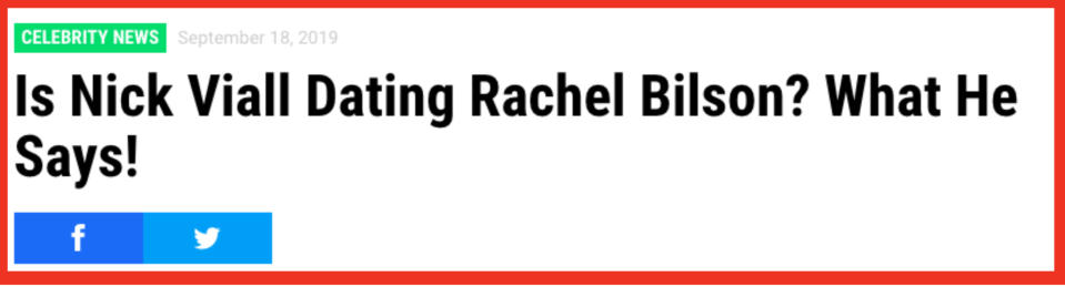 A headline that says "Is Nick Viall Dating Rachel Bilson? What He Says!"
