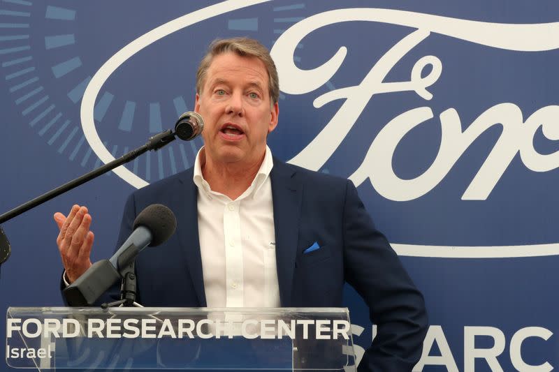 FILE PHOTO: Ford Motor Co Chairman Bill Ford speaks during an event marking the opening of their research center in Tel Aviv, Israel