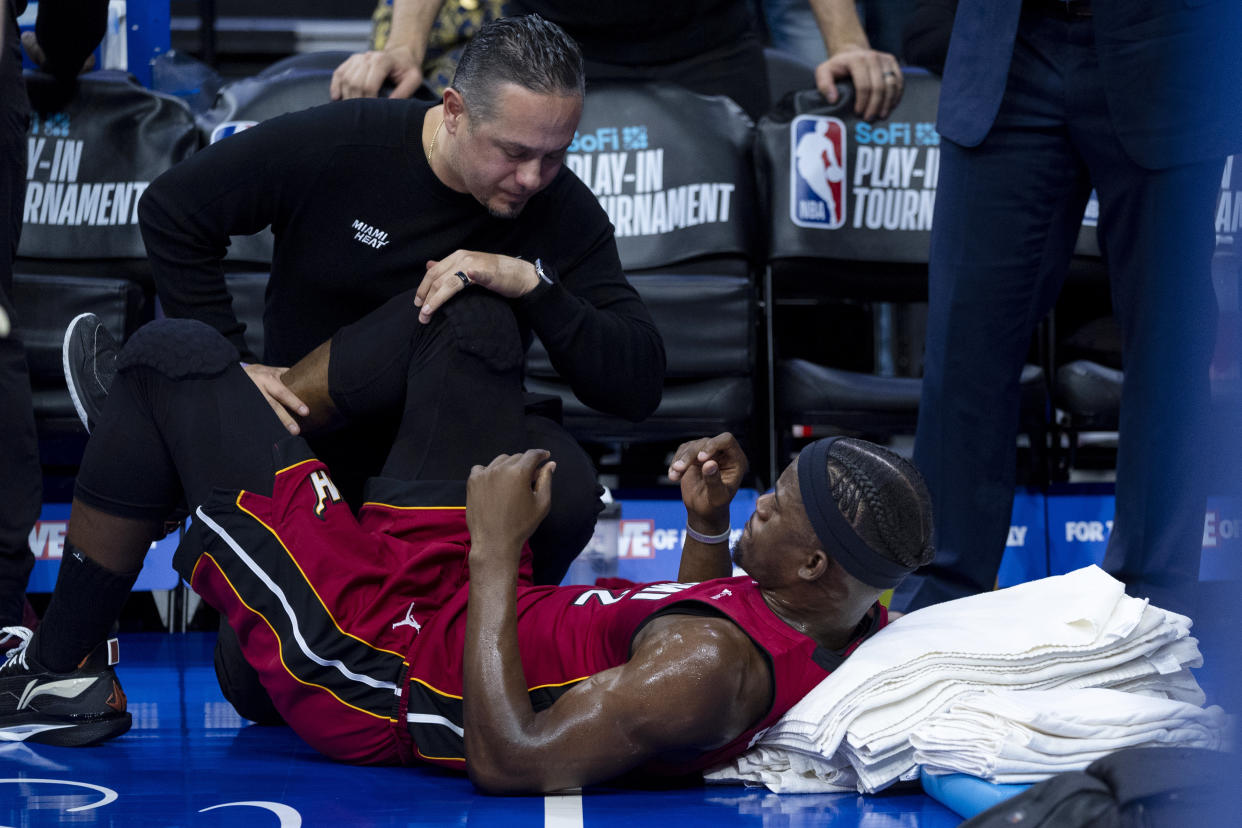 Jimmy Butler was limping significantly as he left the arena Wednesday. (AP/Chris Szagola)