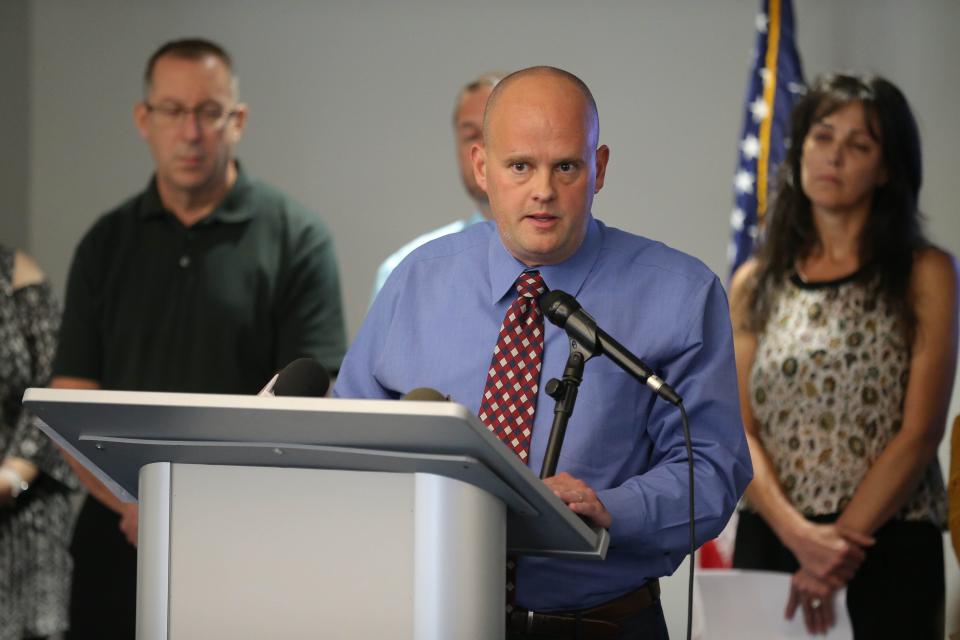 Epic Schools superintendent Bart Banfield speaks at a press conference about Oklahoma State Department of Education's findings of an investigative report about Epic Charter Schools at the school's office in Oklahoma City on Tuesday, June 21, 2022.