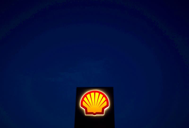 FILE PHOTO: A Shell oil and gas sign is pictured near Nowshera