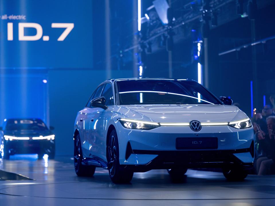 VW ID.7 sedan is on stage at the Motorenwerk for the model's world premiere