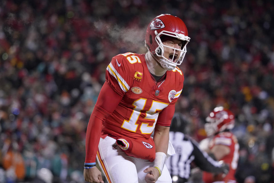 Patrick Mahomes and the Chiefs are moving on to the divisional round. (AP Photo/Ed Zurga)