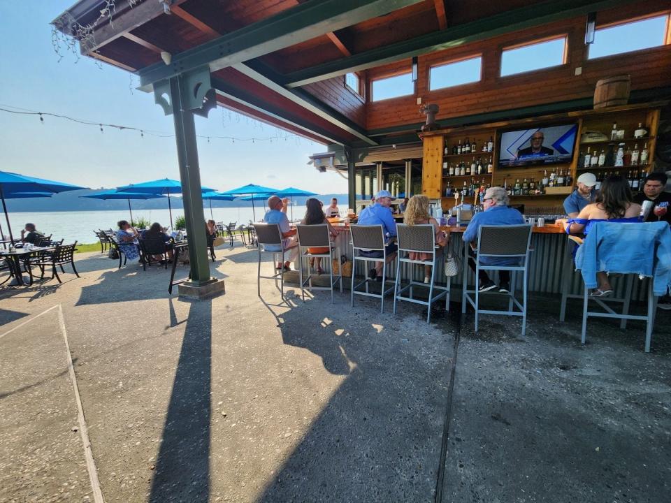 The outdoor bar at Half Moon in Dobbs Ferry is a stone's throw away from the Hudson River. Photographed July 2023