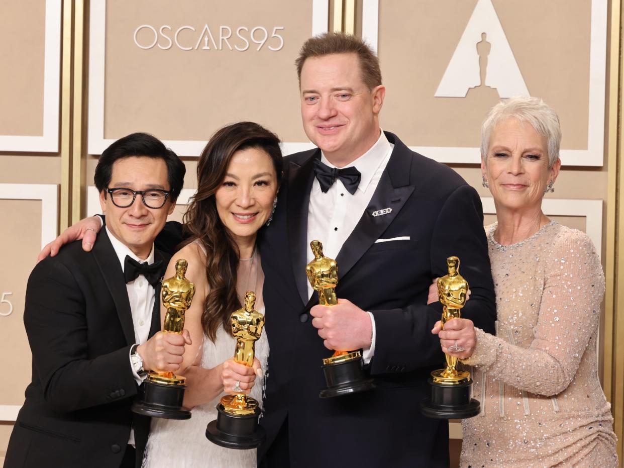 Ke Huy Quan, Michelle Yeoh, Brendan Fraser and Jamie Lee Curtis (Getty Images)