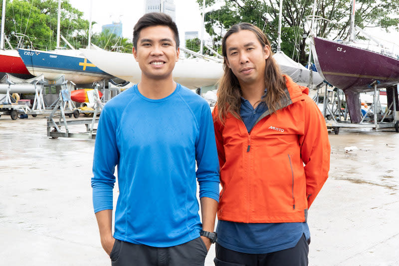 前港隊帆船運動員王傲文（左）及謝劭傑（右）均為「Happy Go號」船員。