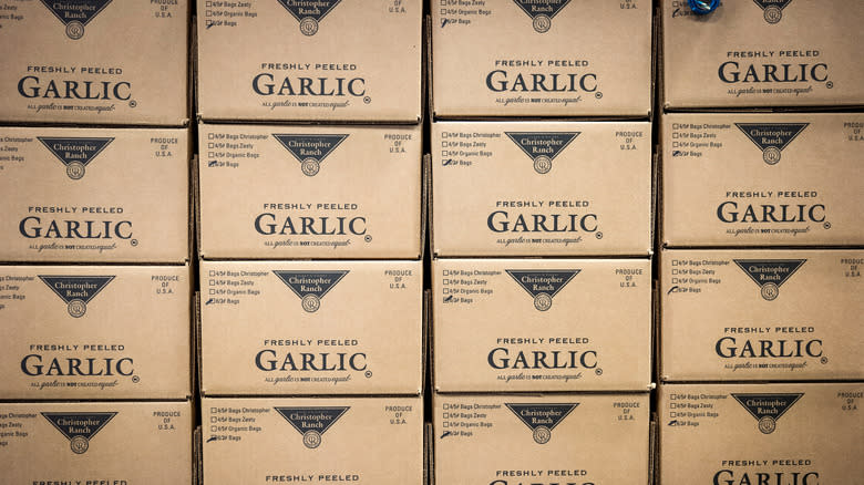 Boxes of Christopher Ranch garlic