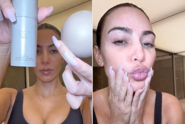 Kim Kardashian spills out of black bra & reveals real skin texture in  makeup-free Skkn tutorial for unedited new TikTok