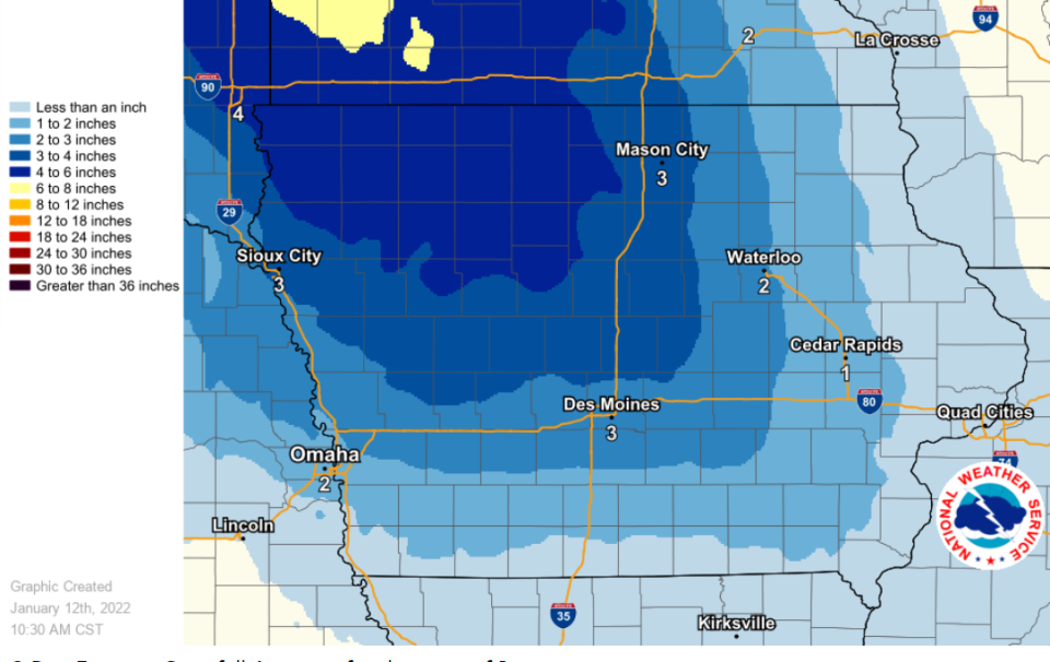 Early forecasts show Des Moines could get three inches of snow Fri. Jan. 14, 2022 from a snowstorm.