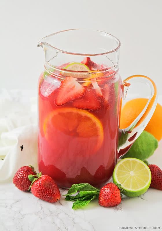 <p>Somewhat Simple</p><p>Filled with slices of fresh fruit and a medley of juices, this refreshing and yet non-alcoholic recipe will quench anyone’s thirst.</p><p><strong>Get the recipe: <a href="https://www.somewhatsimple.com/sangria-punch/" rel="nofollow noopener" target="_blank" data-ylk="slk:Non-Alcoholic Sangria Mocktail;elm:context_link;itc:0;sec:content-canvas" class="link ">Non-Alcoholic Sangria Mocktail</a></strong></p>