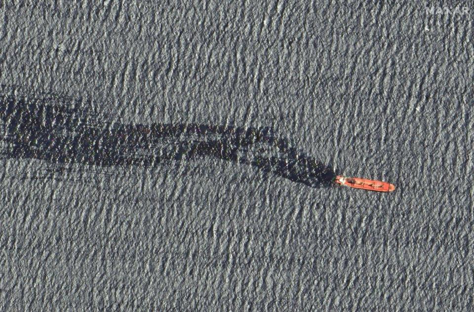 2024年3月1日，載有化肥的散貨船「紅寶石號」沉沒前的衛星照片。路透社