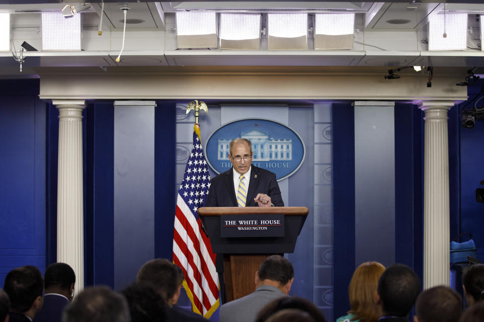 Acting Commissioner of Customs and Border Protection Mark Morgan speaks during a news conference at the White House in Washington, Monday, Sept. 9, 2019. (AP Photo/Carolyn Kaster)