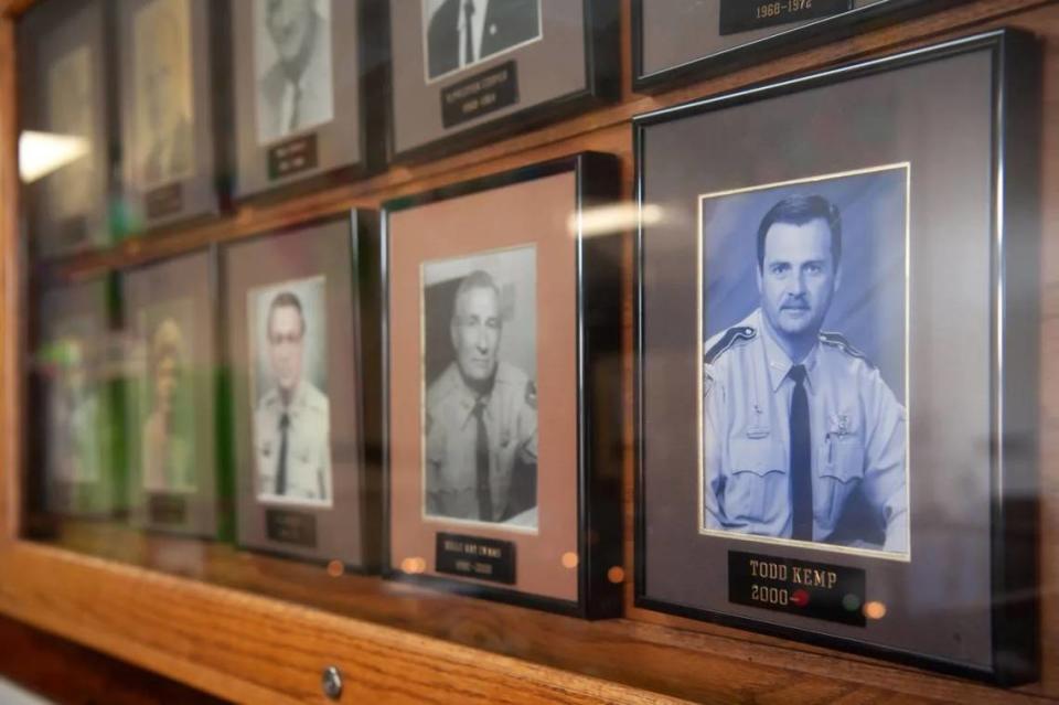 A photo of Clarke County Sheriff Todd Kemp, right, at the county courthouse in Quitman.