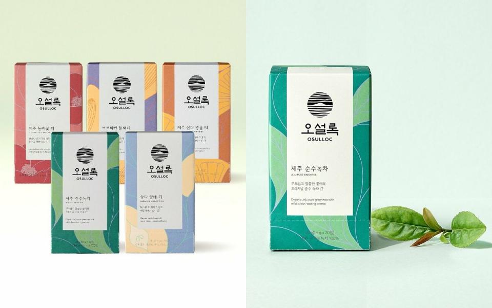 在韓國頂級茶品牌「Osulloc」以濟州聞名的綠茶製成茶包 圖片來源：Olive Young