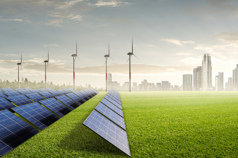 Solar Panels and Wind Farm