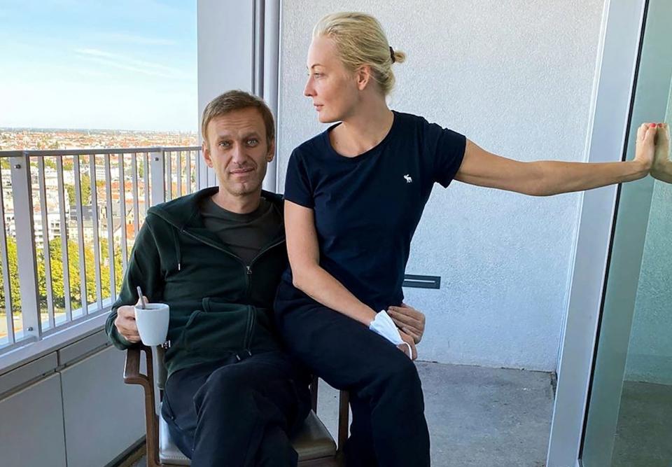 Russian opposition leader Alexei Navalny and his wife Yulia Navalnaya in Berlin's Charite hospital in Sept. 2020. Russian oppositon leader Navalny died on February 16, 2024 at an Arctic Circle prison colony. Yulia Navalnaya has taken up leadership of his movement.