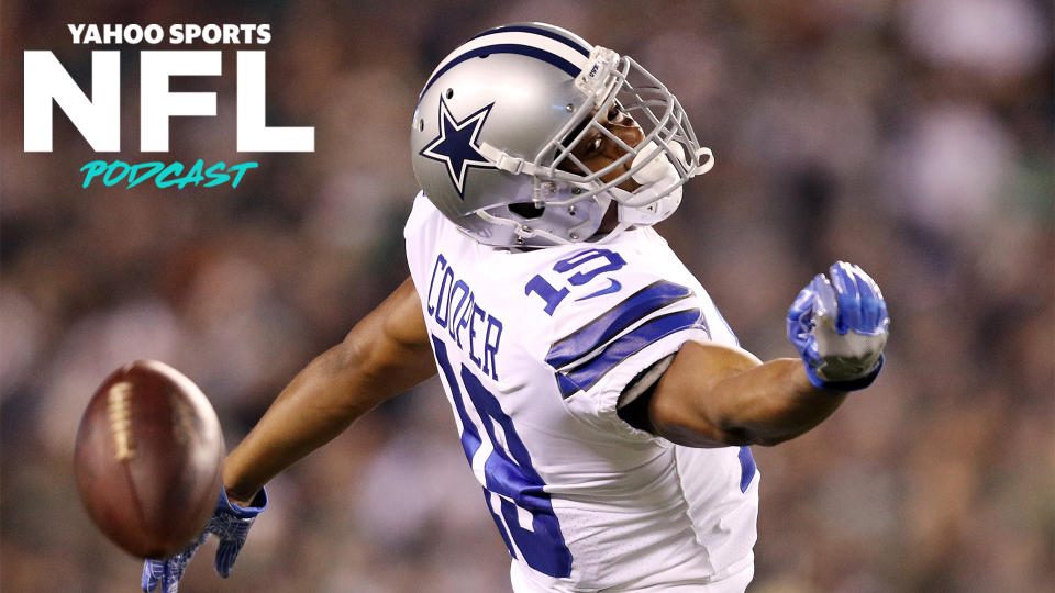 Dallas wide receiver Amari Cooper misses a catch on Sunday night against the Philadelphia Eagles. (Photo by Patrick Smith/Getty Images)