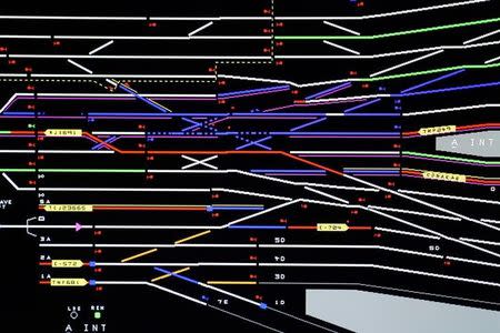 A computer screen showing different tracks at the Penn Station Control Room for Amtrak and the Long Island Rail Road is pictured in the Manhattan borough of New York City, New York, U.S. July 25, 2017. REUTERS/Carlo Allegri