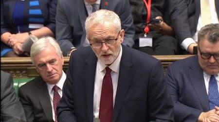 A still image from a video footage shows Britain's opposition Labour Party leader Jeremy Corbyn addressing the House of Commons in central London April 19, 2017. Parbul TV/Handout via Reuters