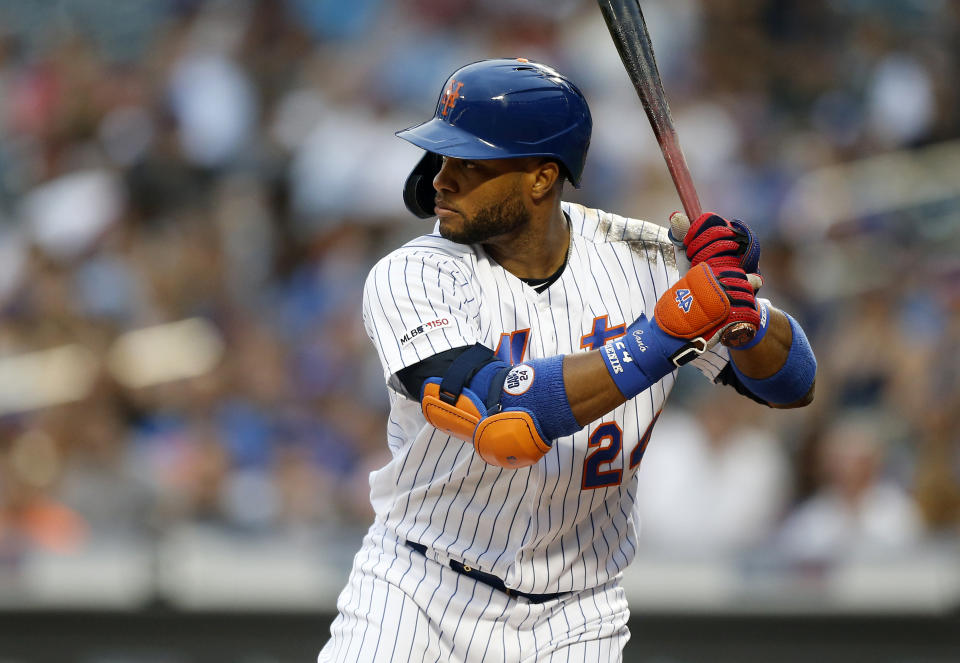 NEW YORK, NEW YORK - JULY 05:   Robinson Cano #24 of the New York Mets in action against the Philadelphia Phillies at Citi Field on July 05, 2019 in New York City.  The Phillies defeated the Mets 7-2. (Photo by Jim McIsaac/Getty Images)