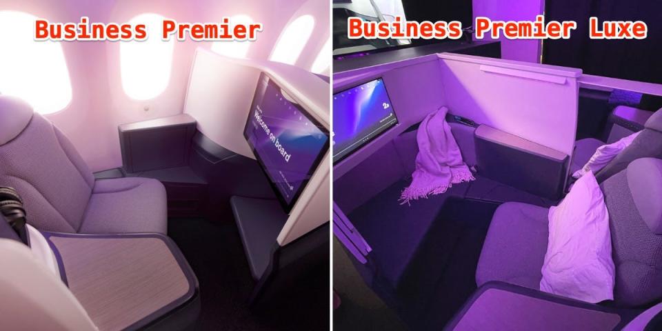 Side-by-side images of the business-premier (left) and business-premier-luxe (right) seats.