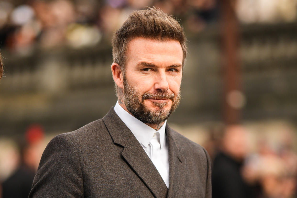 PARIS, FRANCE - JANUARY 20: David Beckham is seen outside Dior, during the Paris Fashion Week - Menswear Fall Winter 2023 2024 : Day Four on January 20, 2023 in Paris, France. (Photo by Edward Berthelot/Getty Images)