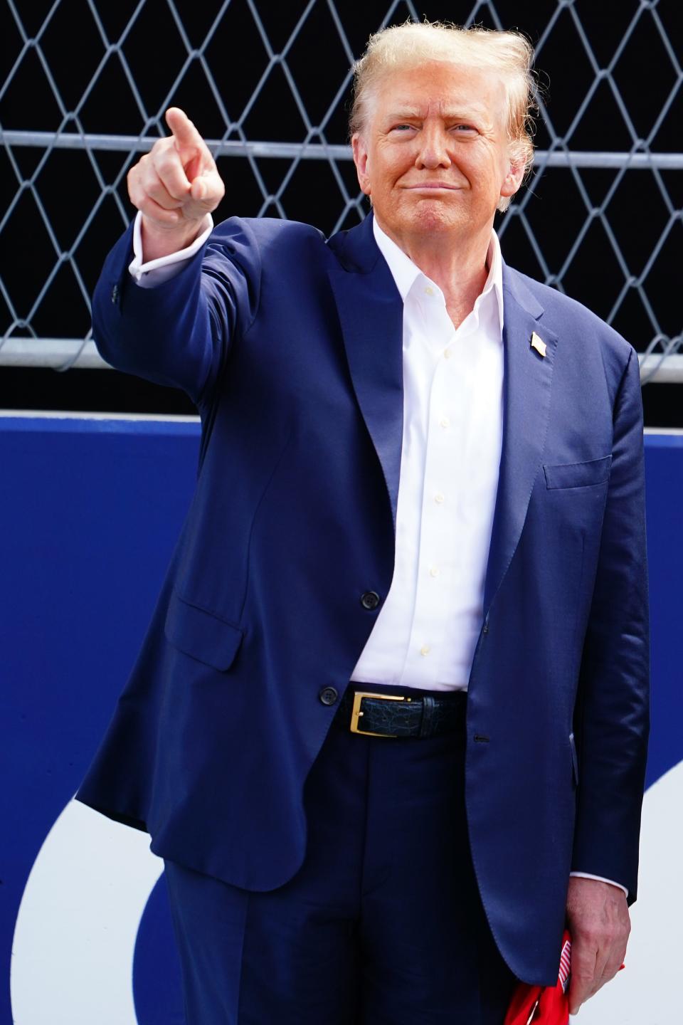 May 5, 2024; Miami Gardens, Florida, USA; Former US President Donald Trump at the Miami Grand Prix at Miami International Autodrome. Mandatory Credit: John David Mercer-USA TODAY Sports