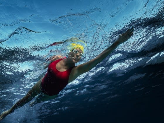 Annette Bening as Diana Nyad in the open waters.<span class="copyright">Courtesy of Netflix</span>