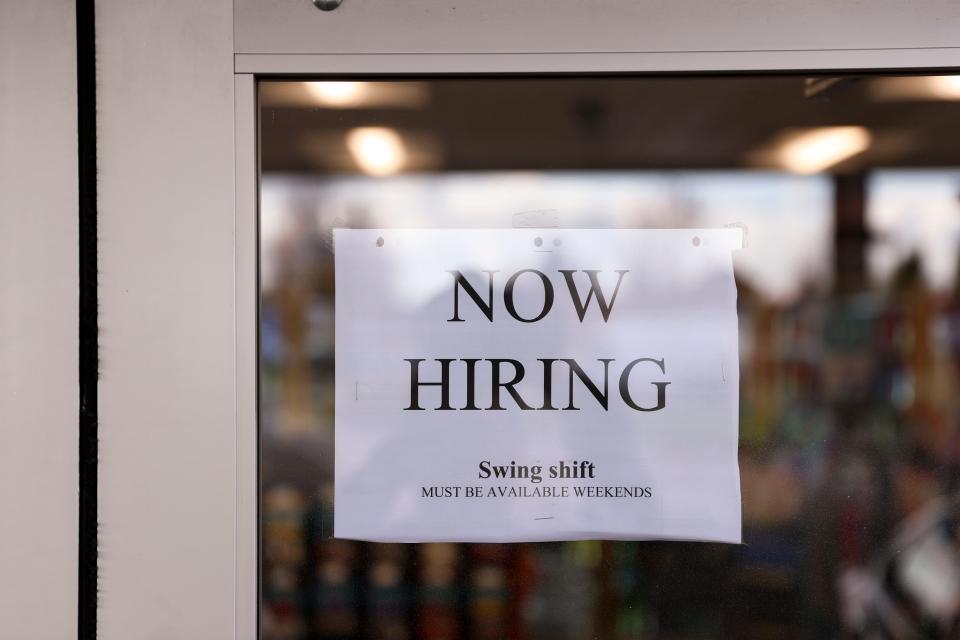 Help wanted sign at 76 gas station on S. Commercial in Salem, Ore. on Friday, April 8, 2022. 