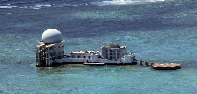 A newly-constructed radar dome on Chinese-controlled Subi Reef, in the disputed Spratly islands region, July 17, 2012. China says it has sovereign rights over nearly all of the South China Sea, even waters far away from its main landmass and approaching the coasts of Southeast Asian countries