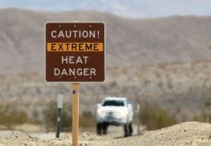 Heat warning sign in Death Valley National Park, California