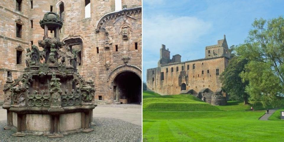 <p><strong><strong>You'll recognise it as:</strong> </strong>Wentworth Prison</p><p>Just a 25-minute train ride west of Edinburgh, the entrance and corridors of this <a rel="nofollow noopener" href="https://www.tripadvisor.co.uk/Attraction_Review-g186590-d1070889-Reviews-Linlithgow_Palace-Linlithgow_West_Lothian_Scotland.html" target="_blank" data-ylk="slk:palace;elm:context_link;itc:0;sec:content-canvas" class="link ">palace</a> where Mary Queen of Scots was born are much nicer in real life than the fictional prison where Jamie was tortured by Black Jack Randall in the show.</p>