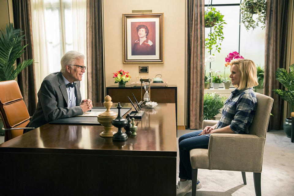<p>With only 20 episodes airing to date, you need less than eight hours to be all caught up when the NBC comedy resumes its second season <span><span>Jan. 4</span></span>. Start at the beginning — when Eleanor (Kristen Bell) thinks she’s been falsely admitted to “the good place” by afterlife architect Michael (Ted Danson) — even if the brilliant Season 1 finale twist has been spoiled for you. The payoffs in Season 2 are many, the ensemble cast is delightful, and the show’s heart is as big as you’d expect coming from Parks and Recreation creator Mike Schur. <em>— Mandi Bierly</em><br><br><em>Available to stream: Netflix (all episodes are available for purchase on Amazon, iTunes, etc.)</em><br><br>(Photo: Justin Lubin/NBC) </p>
